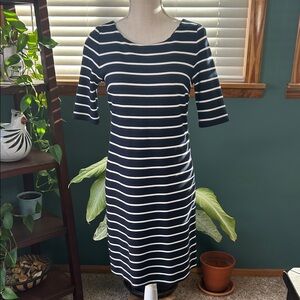 Banana Republic Navy and White Striped Midi Dress
